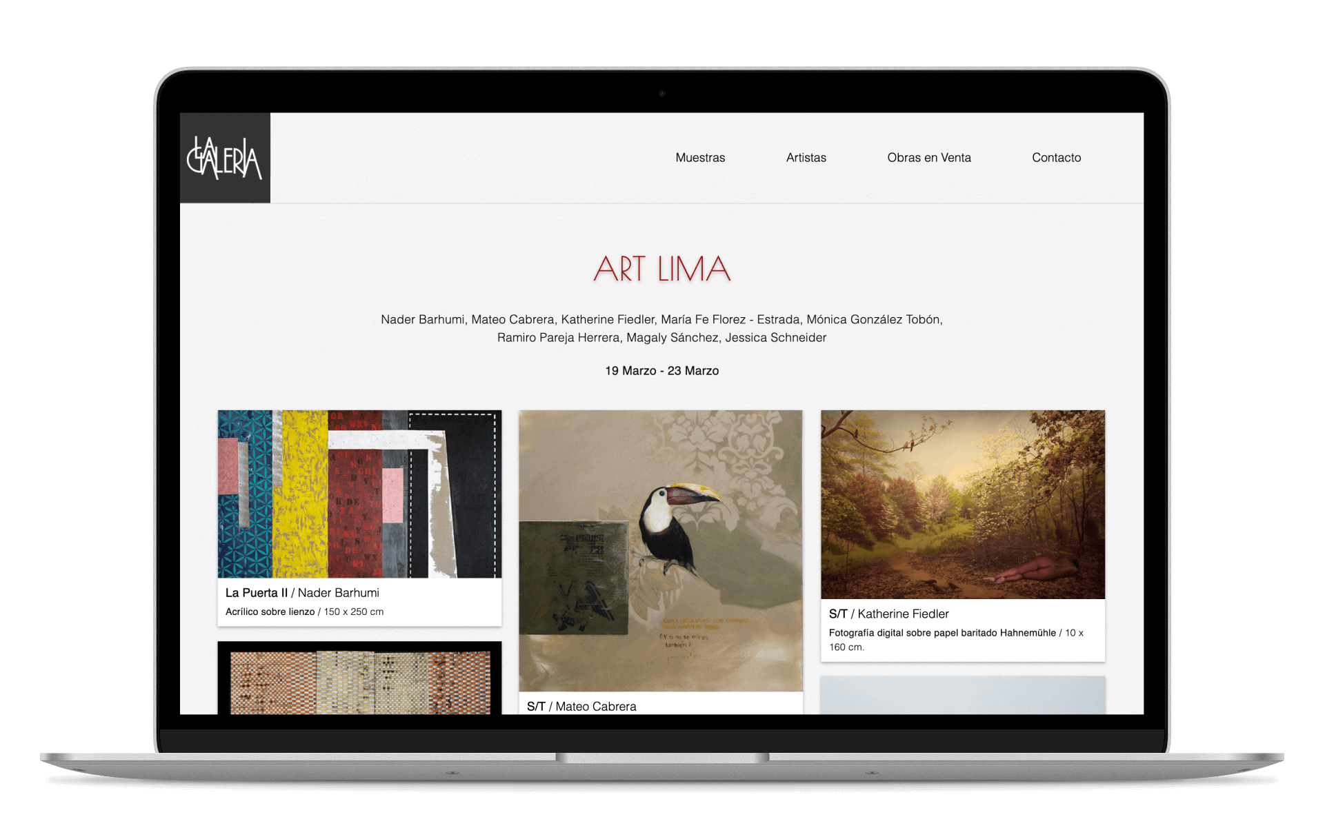 La Galería's homepage.