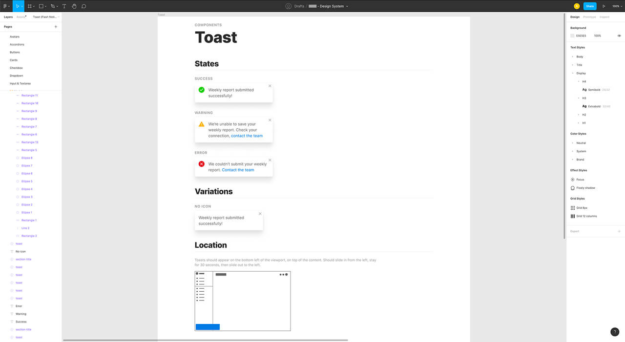Design system toast notifications