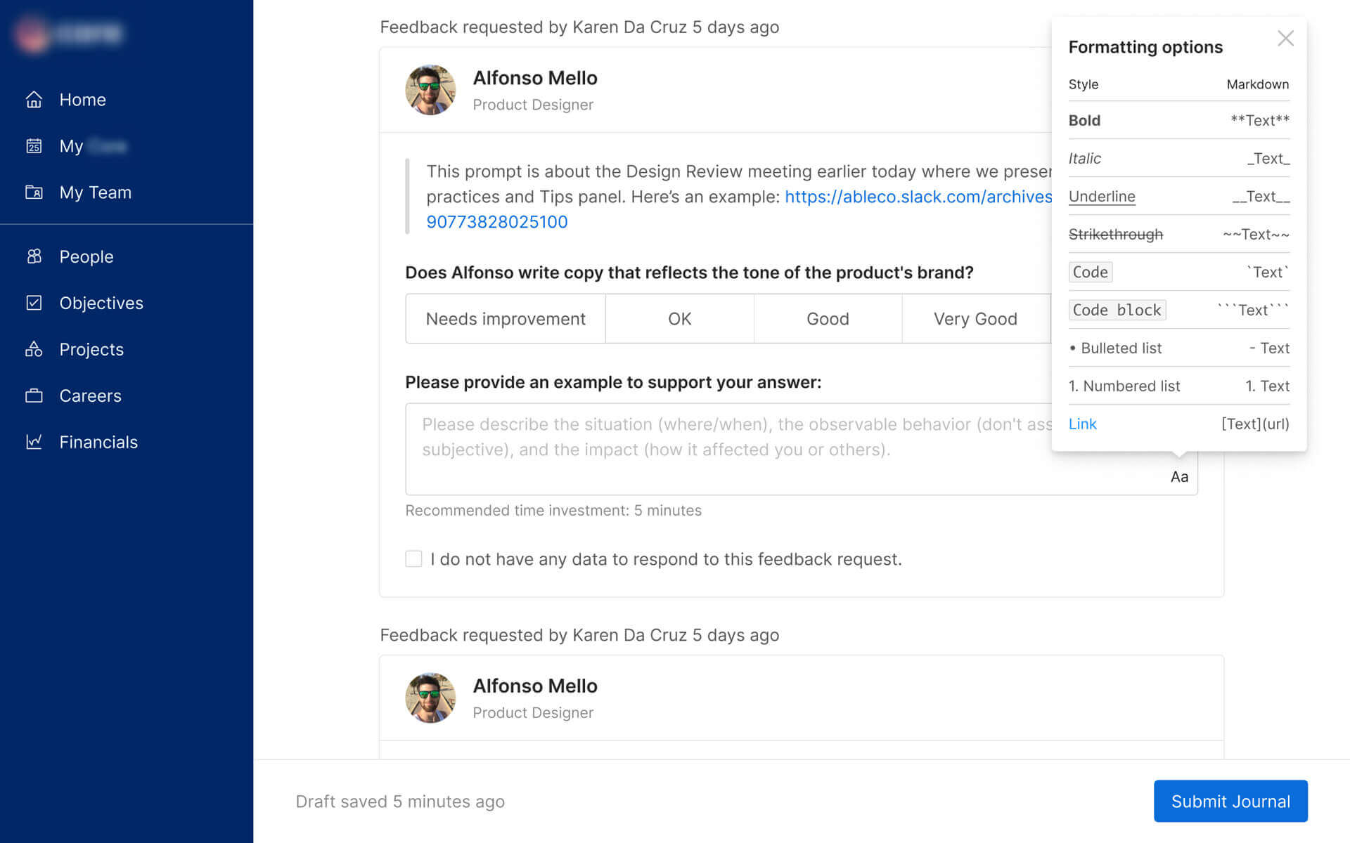 Rich text editing cheat sheet tooltip