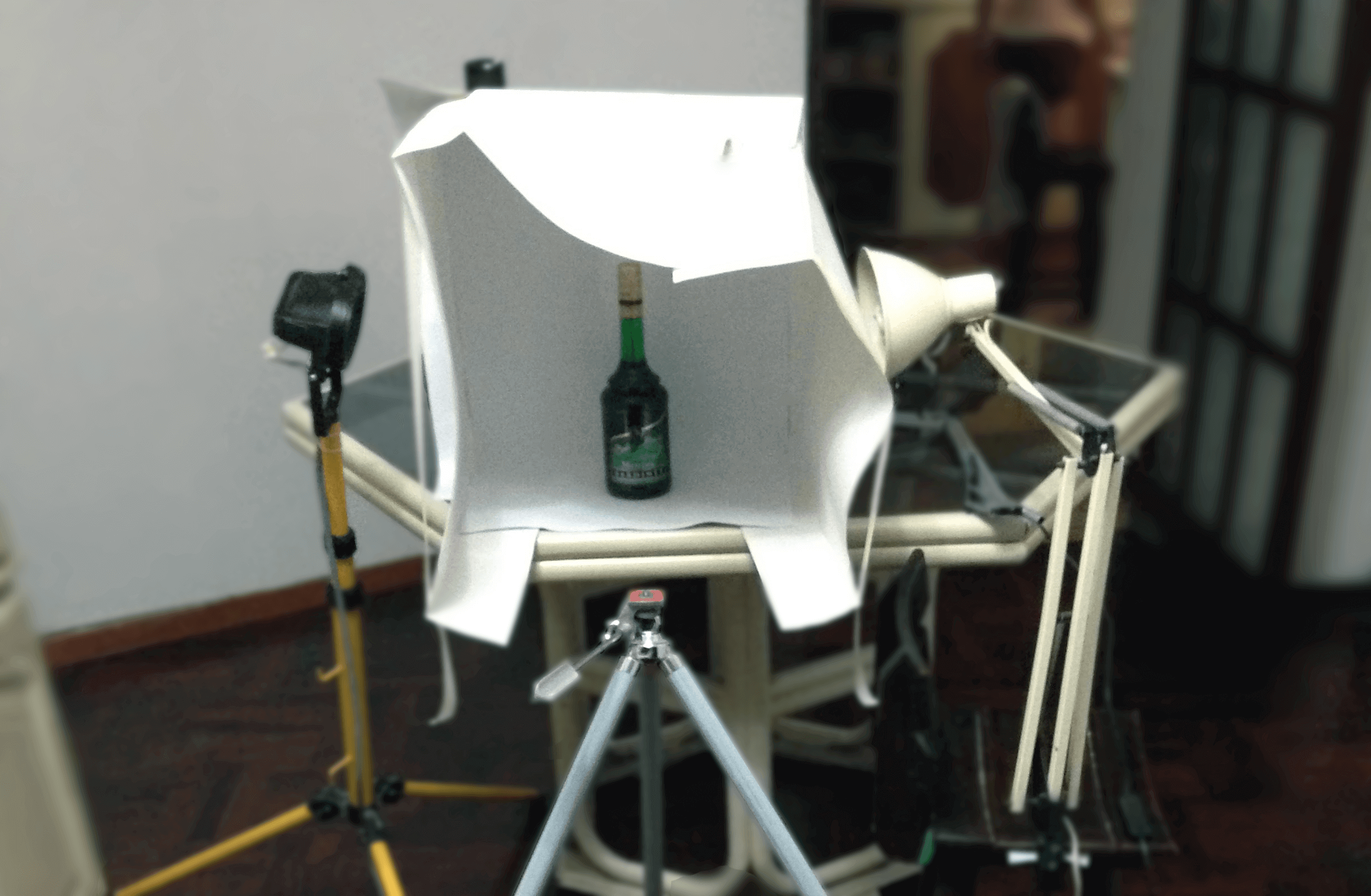 A setup I had to come up with for taking picture of missing bottles for the catalogue.